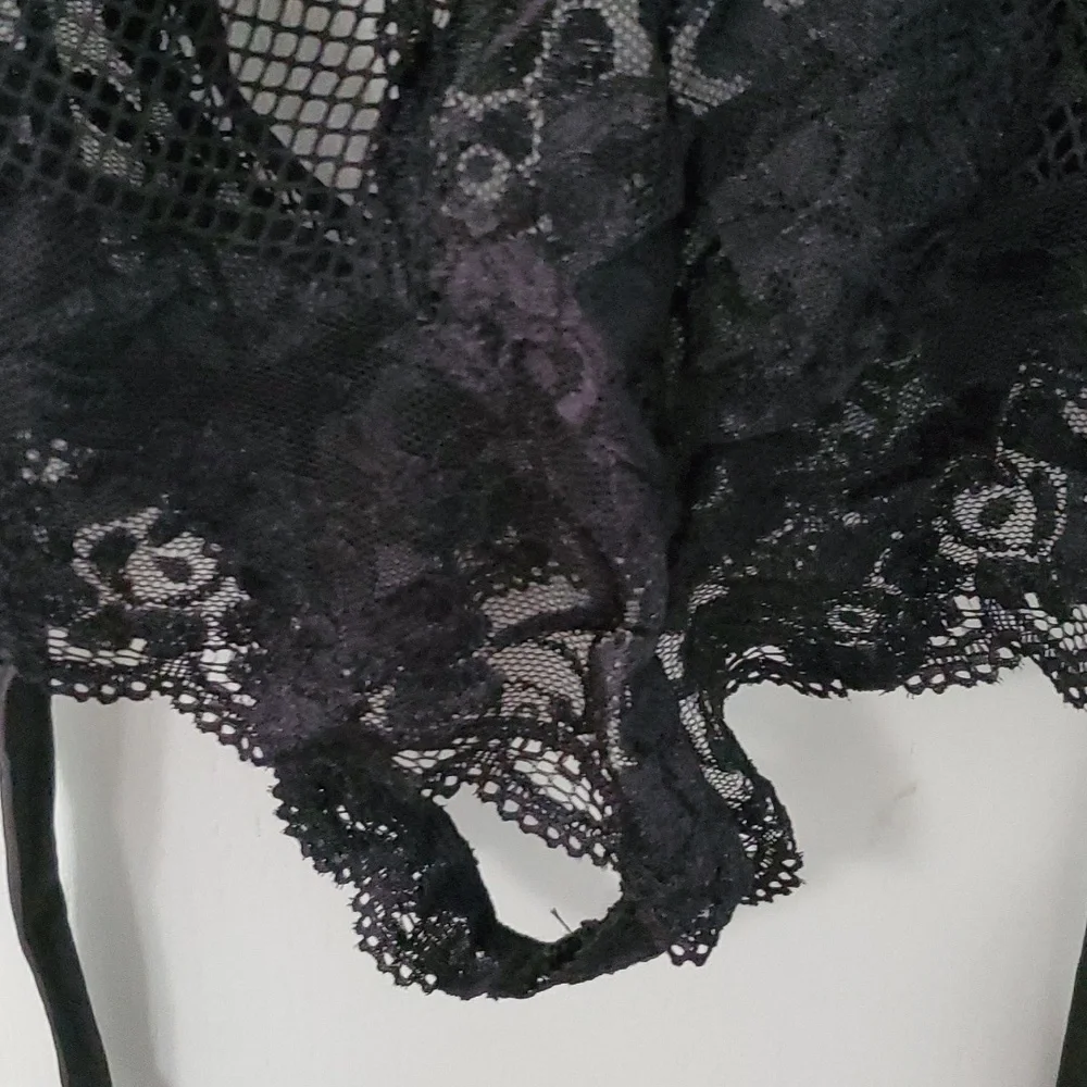BLACK LINGERIE SIZE MEDIUM, TIE BACK, ONE PIECE lace babydoll - Picture 3 of 14